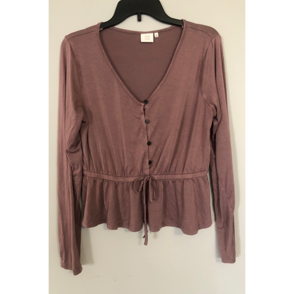 Long Sleeve Mauve Button Detail Top
